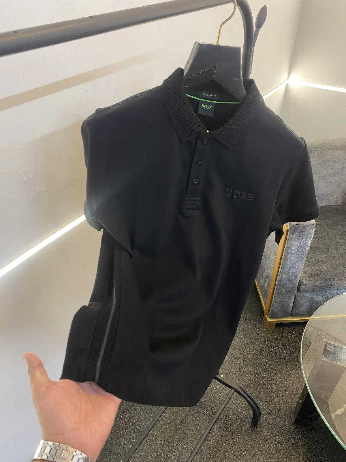 Hugo bos turkey imported side knitted strip with knitted collar imported polo tshirt black sale - Image 2