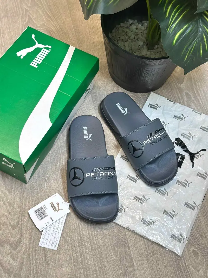 Puma Mercedes AMG Petronas Soft Comfort Premium Grey Black Slides - Image 2