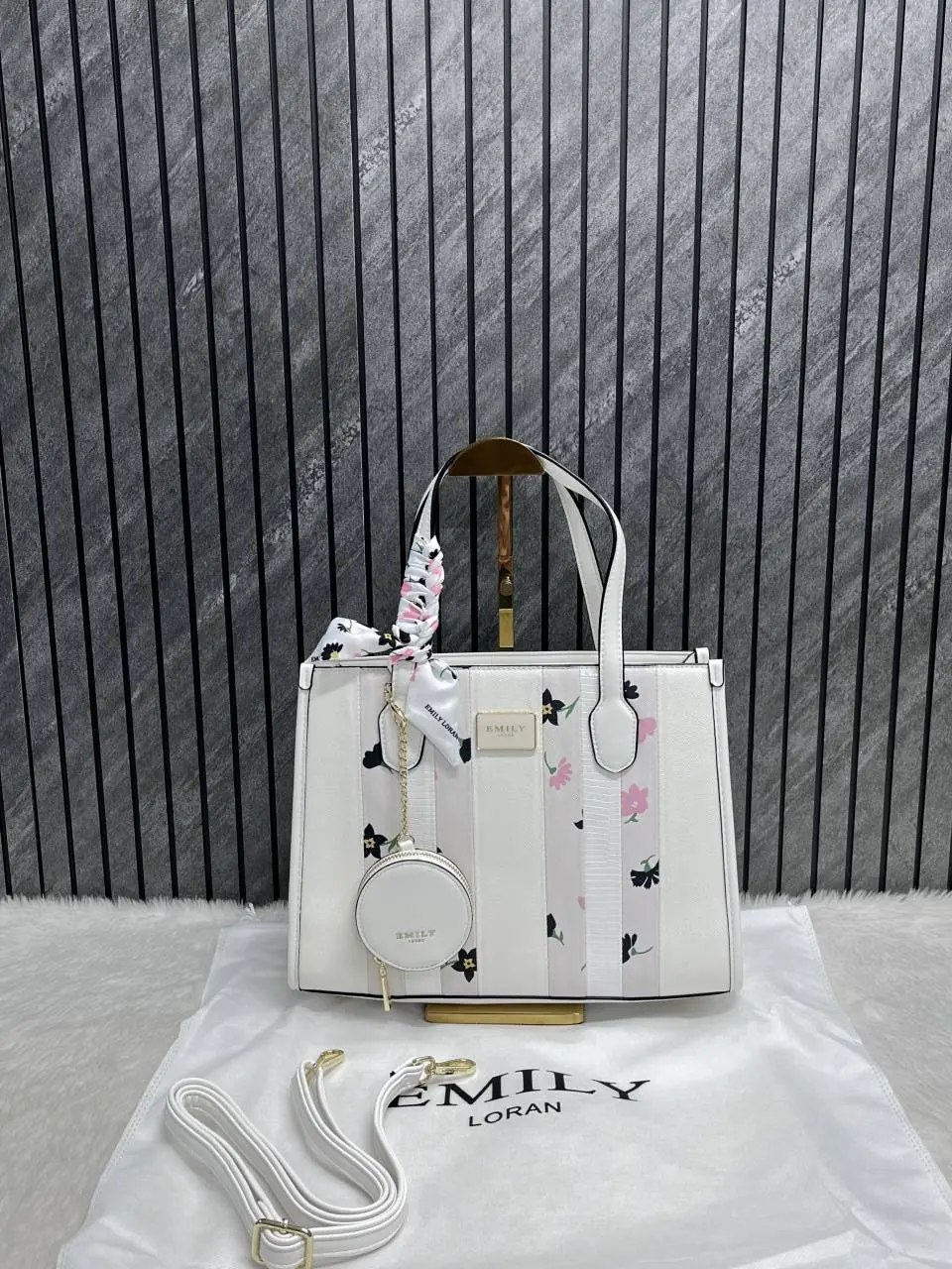 Emily Loran White Medium Satchel Bag Highend Leather Handbag With Dust Cover Packaging