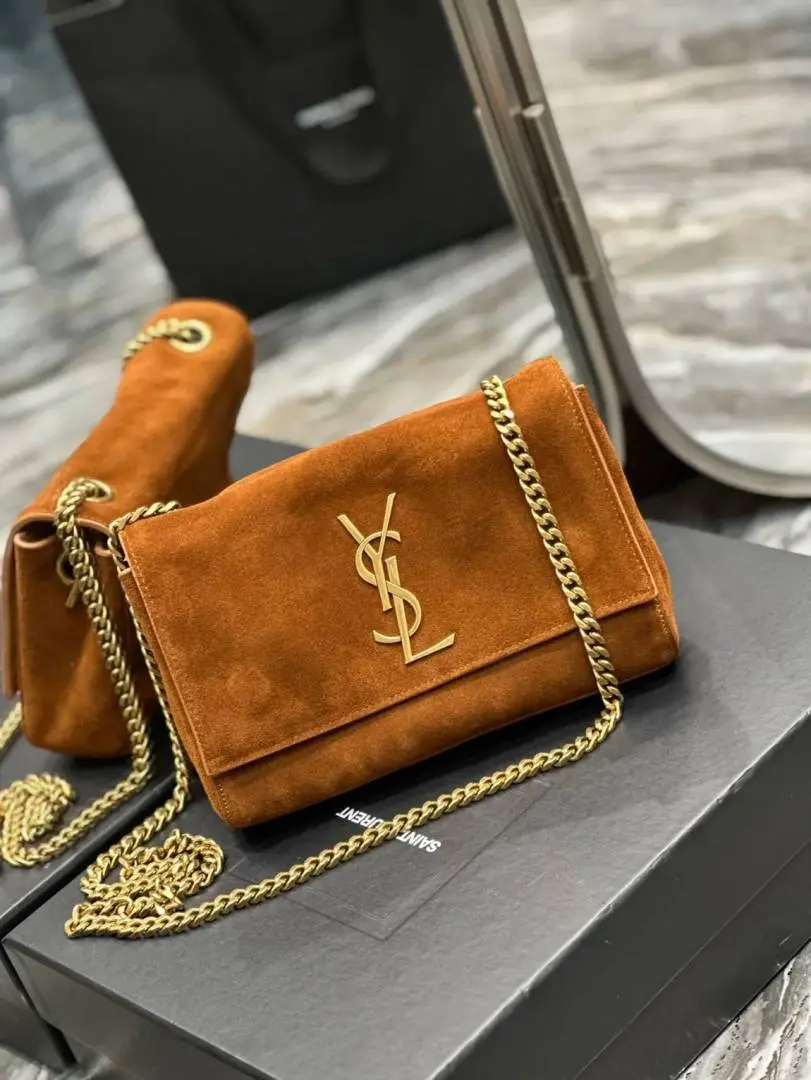 YSL Saint Laurent Kate Reversible Suede Shoulder Bag With OG Magnetic Box & Dust Bag (Tan - 1188) - Image 7