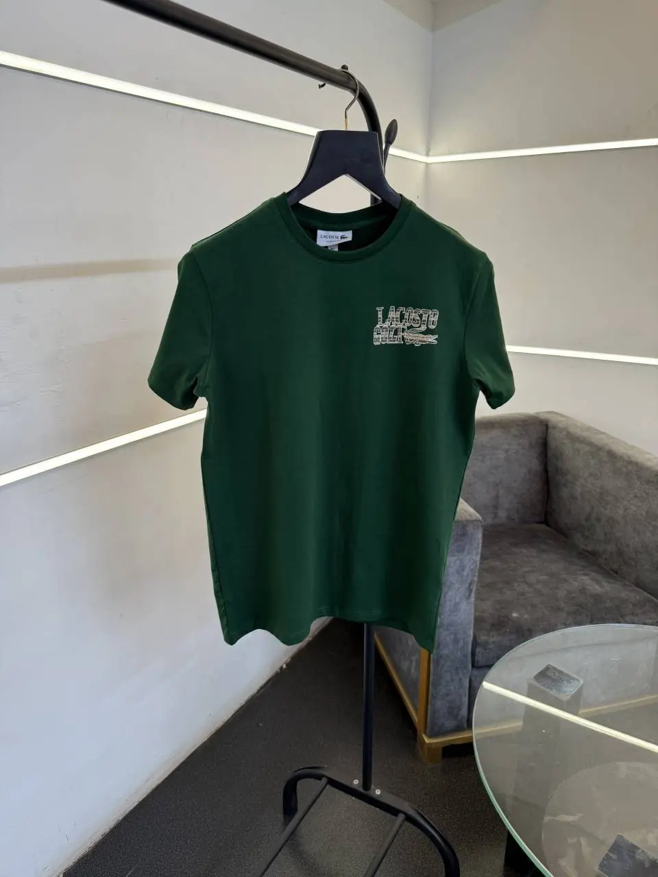 Lacoste premium imported round neck tshirt with front back print green sale