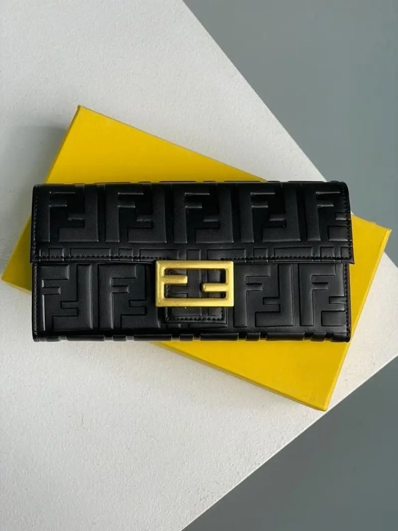 Fendi Baguette Long Wallet With OG Box (Black-832)