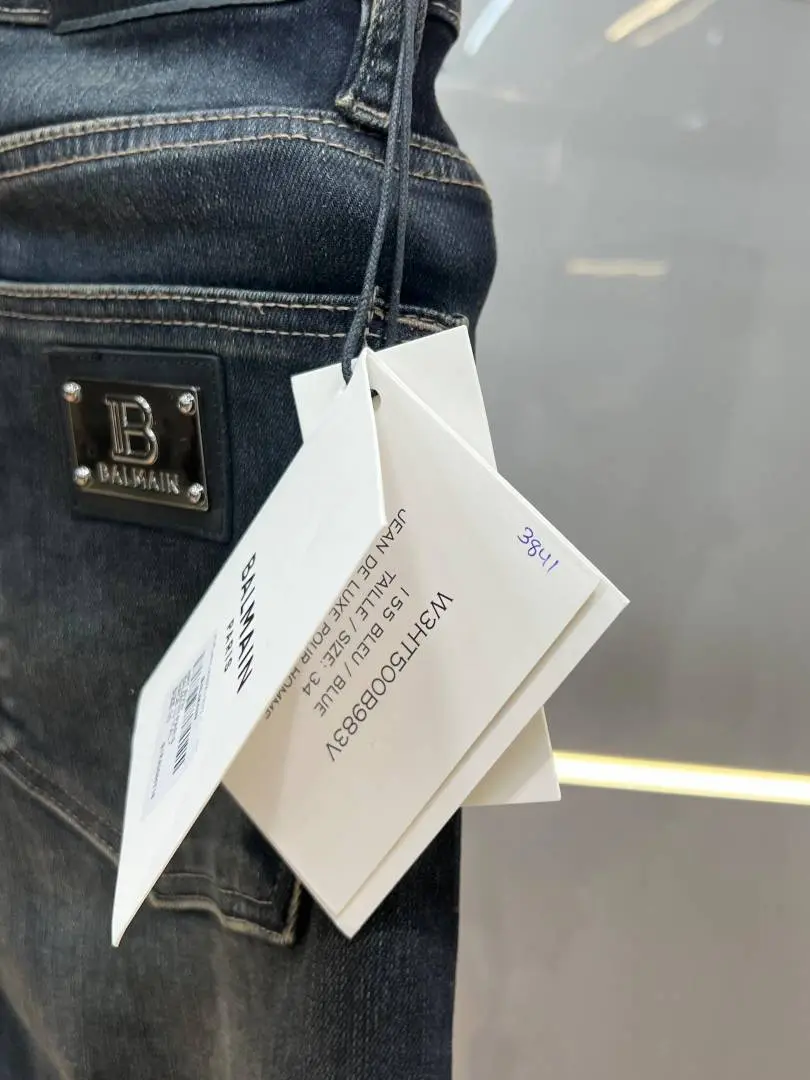 Balmain Paris Green Shade Straight fit Premium Imported Stretchable Lycra Fabric Denim with Back Metal Design 3841 - Image 6