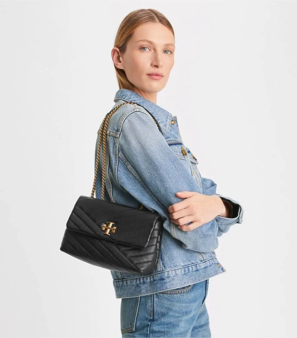 Tory Burcch Black-Gold Kira Small Convertible Quilted Shoulder Bag With Double Box OG Packing - Image 4