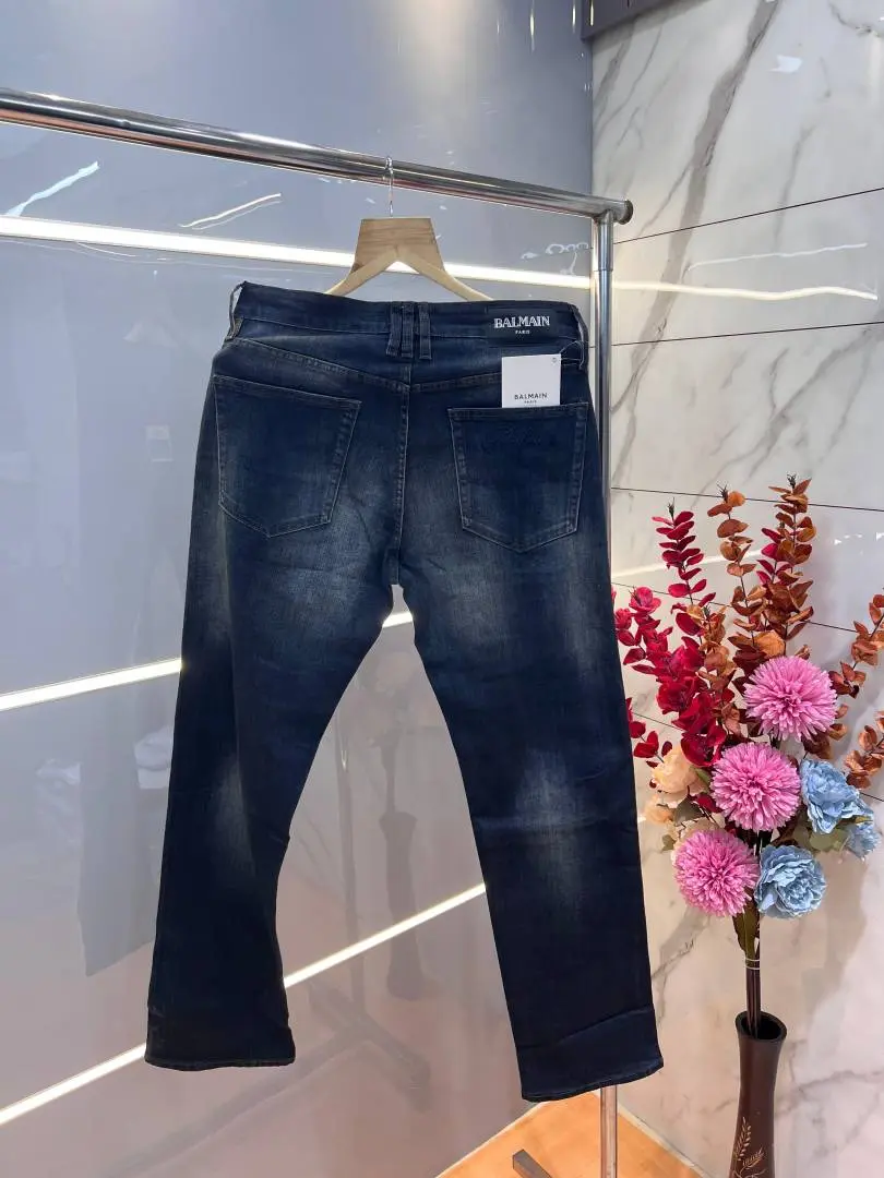 Balmain Paris Green Shade Premium Imported Stretchable Lycra Fabric Straight Fit Denim with Embroidered Logo Sale Offer 3071 - Image 3