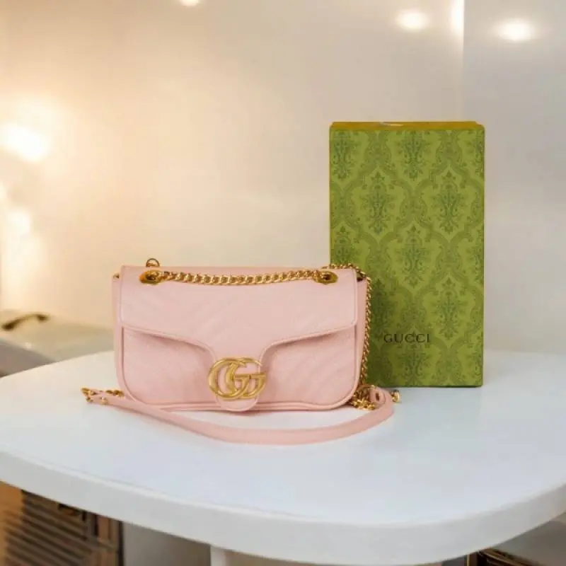 Gucci GG Marmont Matelasse Shoulder Bag With OG Box & Dust Bag (Pink - 728)