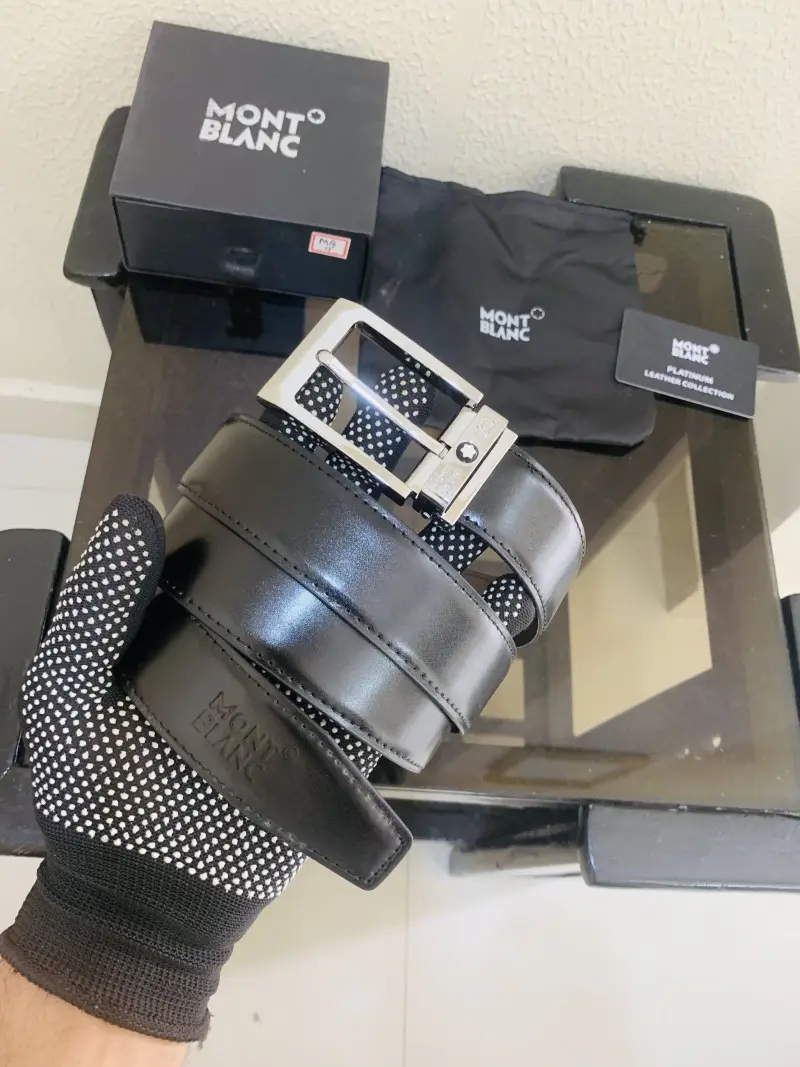 11 MONT BLANC SILVER BLACK PREMIUM QUALITY BELT WITH BOX - Image 3