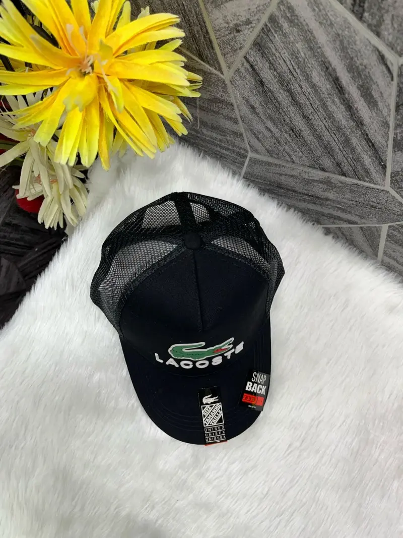 Lacoste Crocodile Front Logo Net Premium Unisex Cap With Safety Box (Black) - Image 3