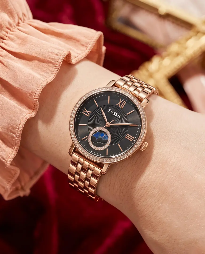 Fossil Jacqueline Sun Moon Multifunction Rose Gold Black