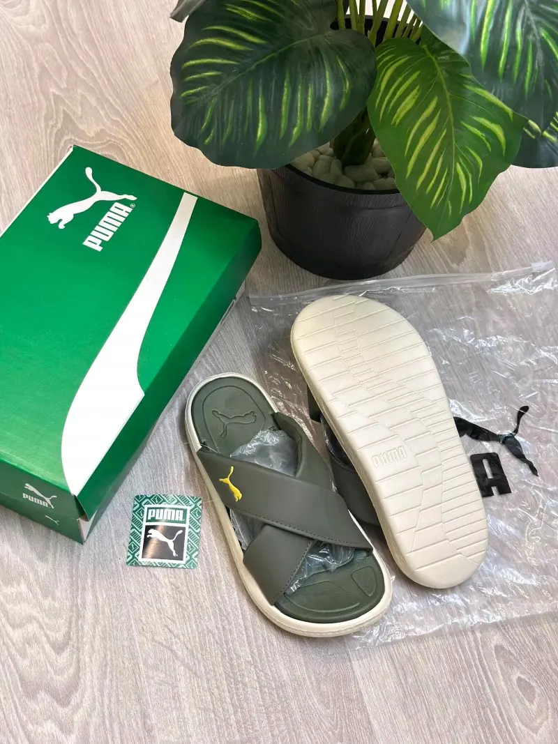 Puma Softride Seave Cross Strap Green Slides - Image 2
