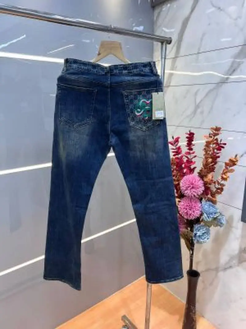 Gucci Blue Shade Premium Imported Stretchable Lycra Fabric Straight Fit Denim with Embroidered Design Sale Offer 3489 - Image 2