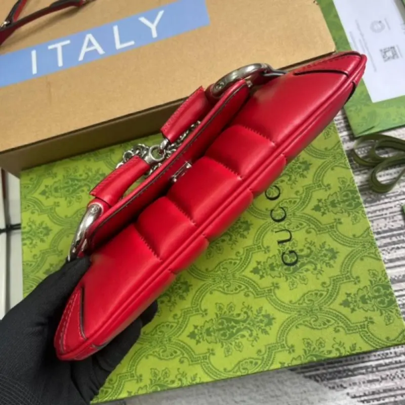 Gucci GG Horsebit Chain Shoulder Bag With OG Box & Dust Bag & 2 Belts & 1 Chain (Red-725) - Image 8