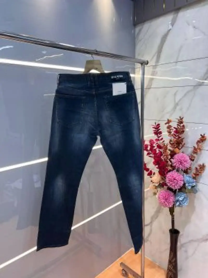 Balmain Paris Blue Shade Premium Imported Stretchable Lycra Fabric Straight Fit Denim with Embroidered Logo Sale Offer 3072 - Image 3