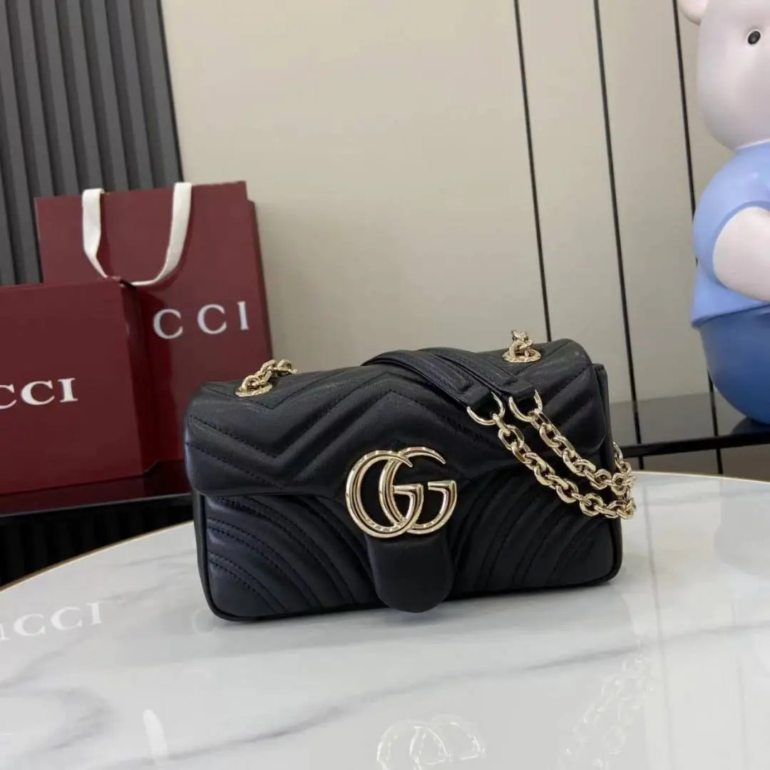 Gucci GG Marmont Premium Shoulder Bag With OG Double Box & Premium Dust Bag & Carry Bag & Accessories (Black - 1229) - Image 6