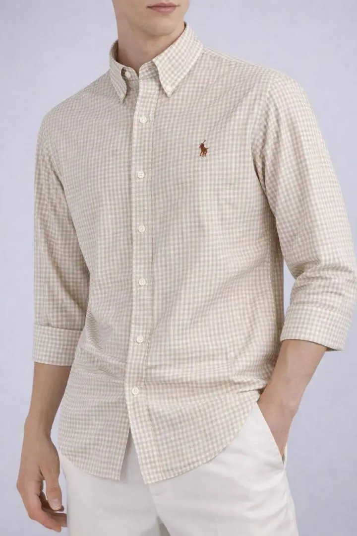 Ralph Lauren Chest Logo Full Sleeves Shirt Chex Coffee brown