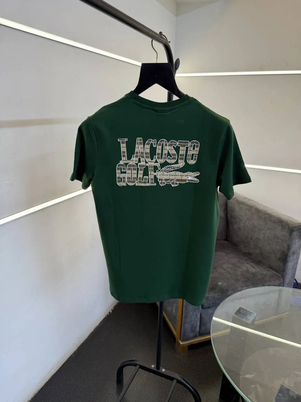 Lacoste premium imported round neck tshirt with front back print green sale - Image 3