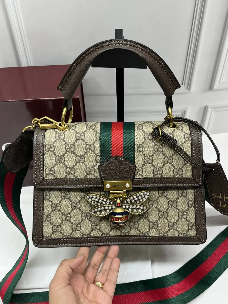 Gucci Bee Queen Margaret Top Handle ShoulderBag With OriginalBox DustCover Highend - Image 5