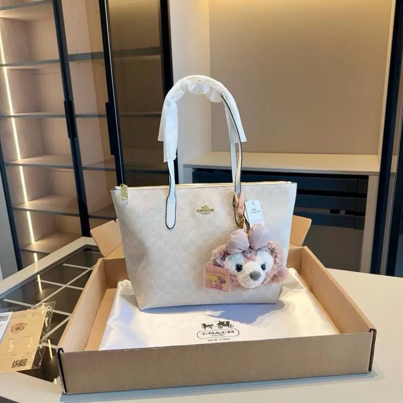 Coach White Fiona Top ZipperTote With OriginalBox TeddyDisneyCharm DustCoverPacking