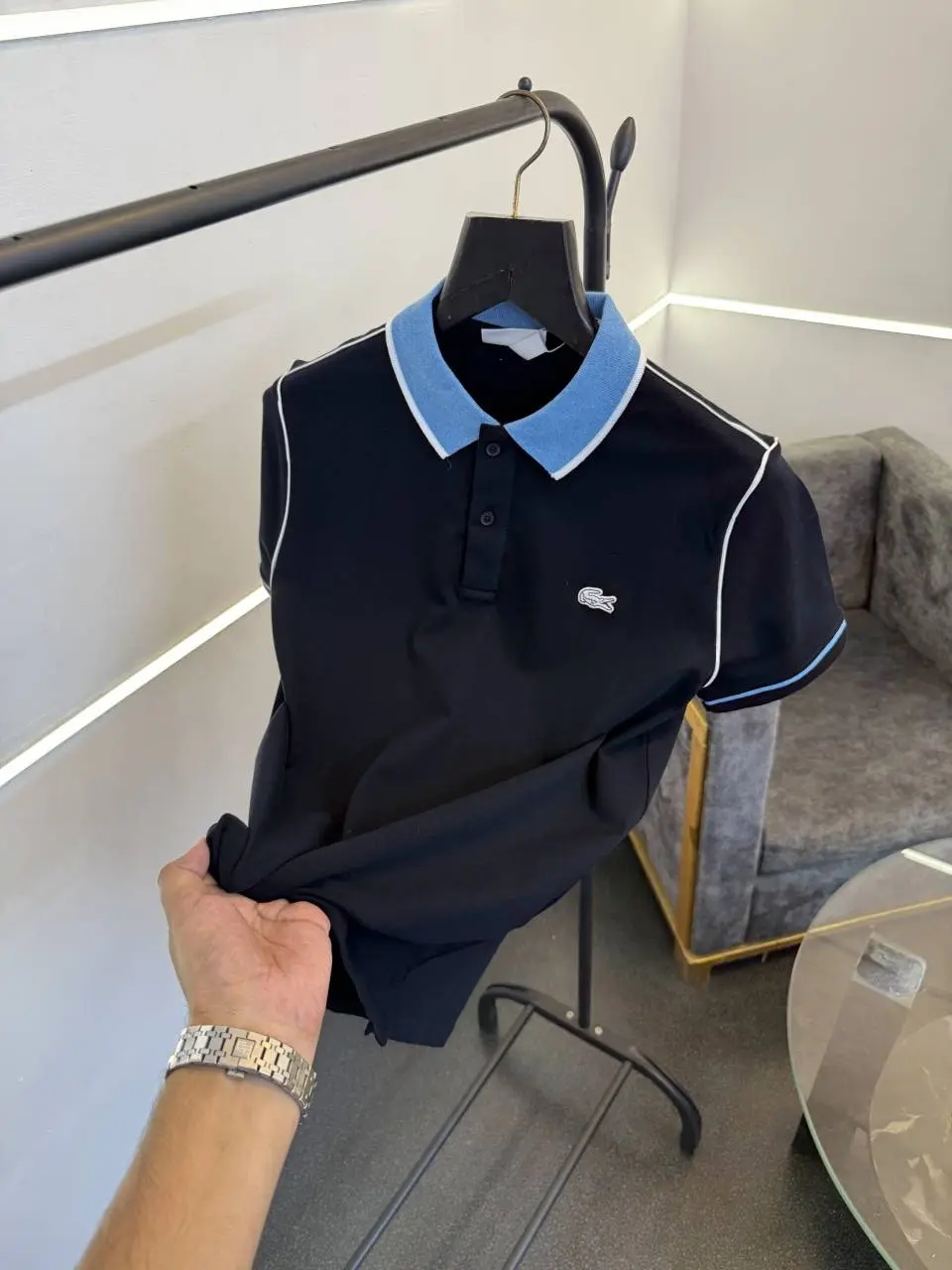 Lacoste luxury imported polo tshirt navy blue sale - Image 2