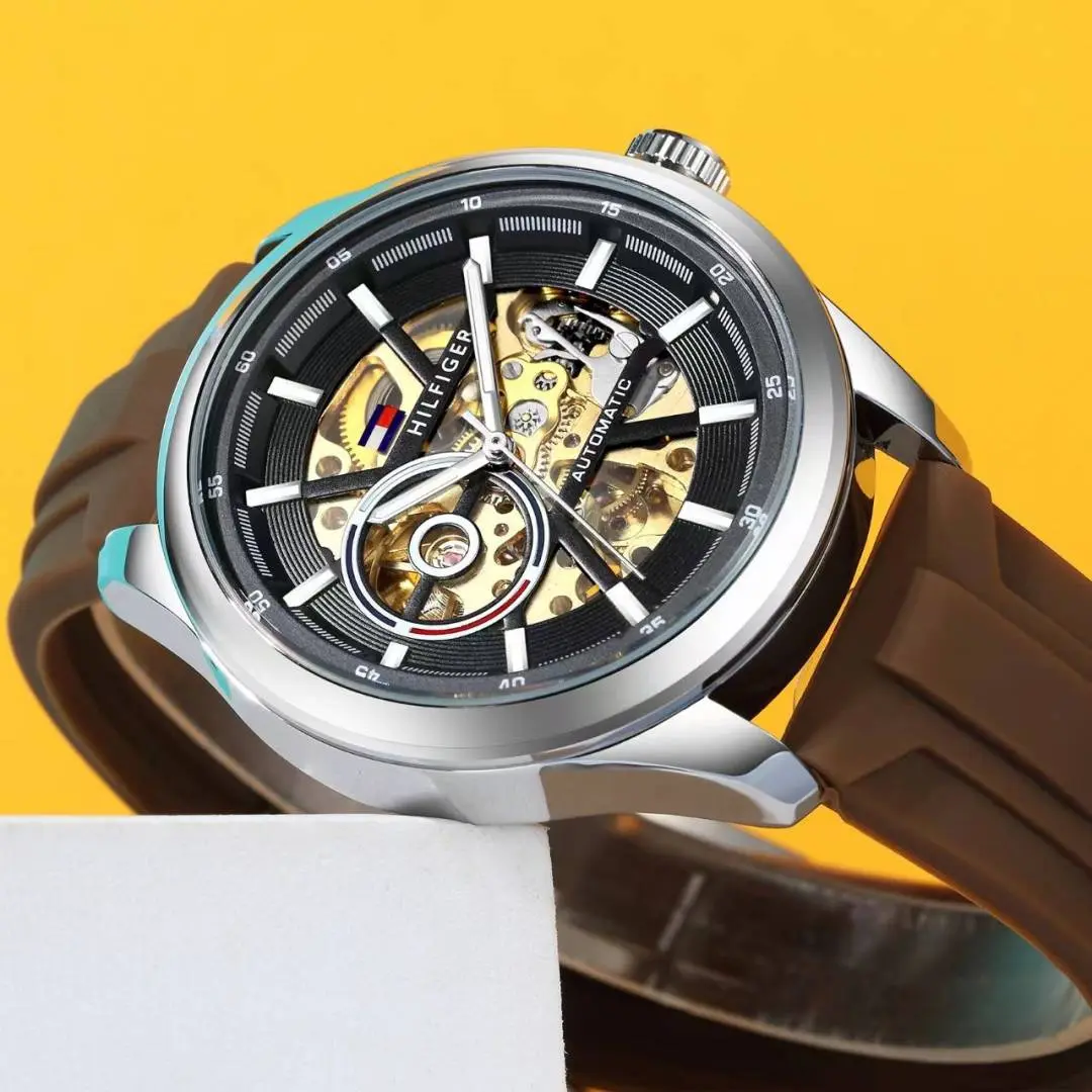 Tommy Hilfige r Automatic Silicon Brown-Silver-Black