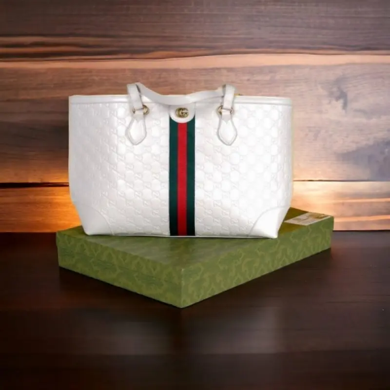 Gucci Ophidia GG Supreme Tote Bag With OG Box & Dust Bag (White-605) - Image 5