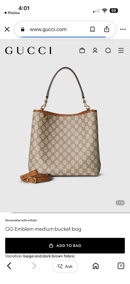 Gucci GG Emblem CB Brown Mono Medium Bucket With Original DustCover & CarryBag