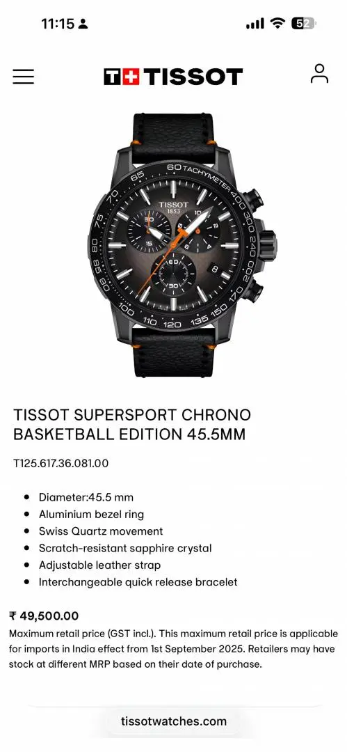 Tissot SUPERSPORT CHRONO BASKETBALL EDITION 45.5MM - Image 6