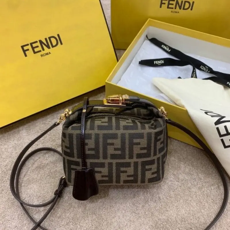 Fendi Baguette Mini Premium Hobo Bag With OG Magnetic Box & Dust Bag & 2 Belts (Brown-884) - Image 9