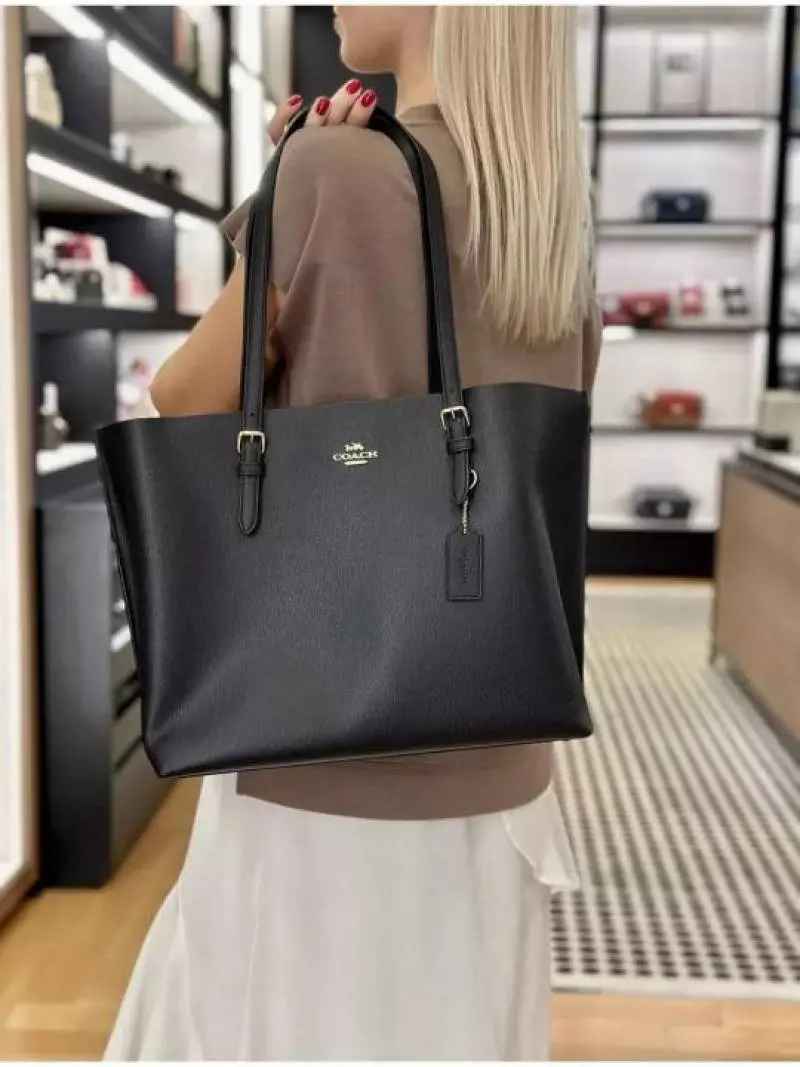 Coach1198 Mollie Premium Leather Tote Bag With OG Box & Dust Bag (Black - 1198) - Image 7