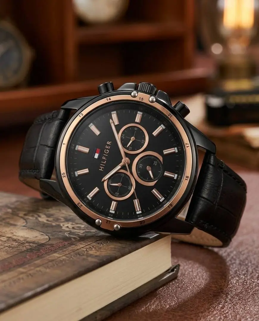 Tommy Hilfige r Oxford Chronograph leather belt Black