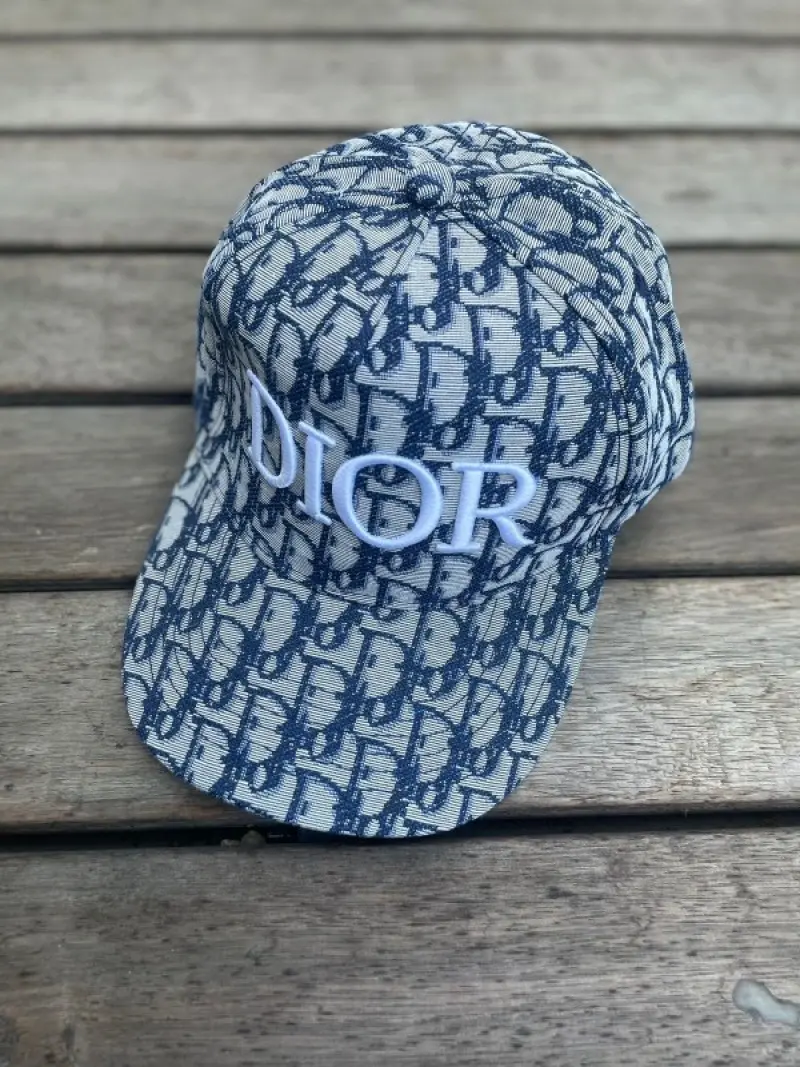 Dior CD Chlorine Blue Print White Logo Premium Unisex Cap (With Box)