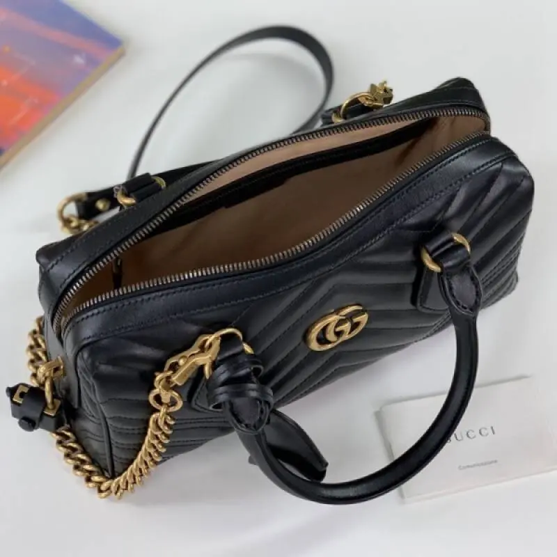Gucci 746319 Marmont Top Handle Speedy Premium Bag With OG Box & Dust Bag & Carry Bag & Accessories (Black-902) - Image 9