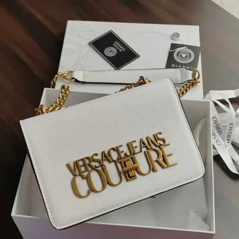 Versace Jeans Couture Saffiano Lock Crossbody Bag With OG Gift Box & Dust Bag (White - 524) - Image 6
