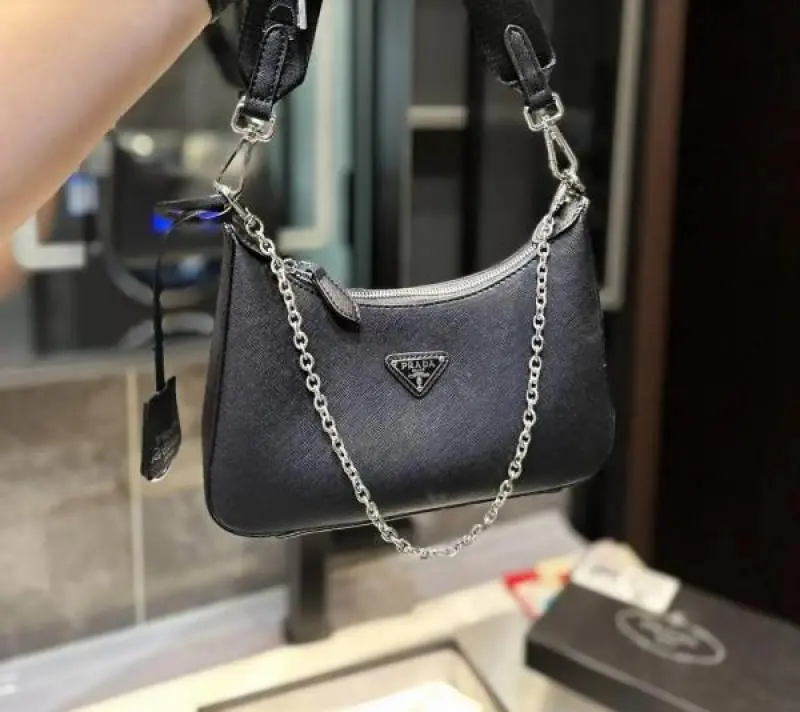Prada Re-Edition Leather Black-Silver With OriginalBox - Image 4