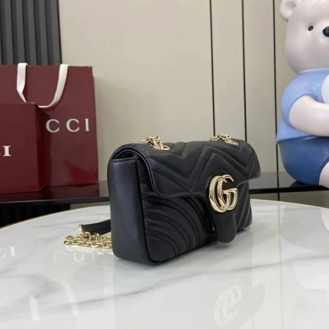 Gucci GG Marmont Premium Shoulder Bag With OG Double Box & Premium Dust Bag & Carry Bag & Accessories (Black - 1229) - Image 5