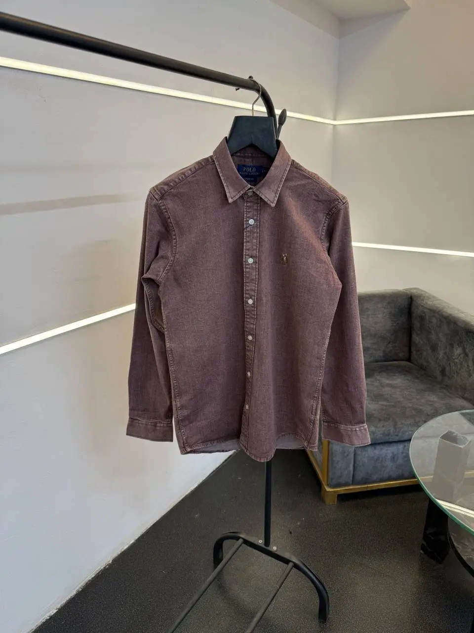 Ralph lauren pink imported denim shirt with embroidery logo on chest