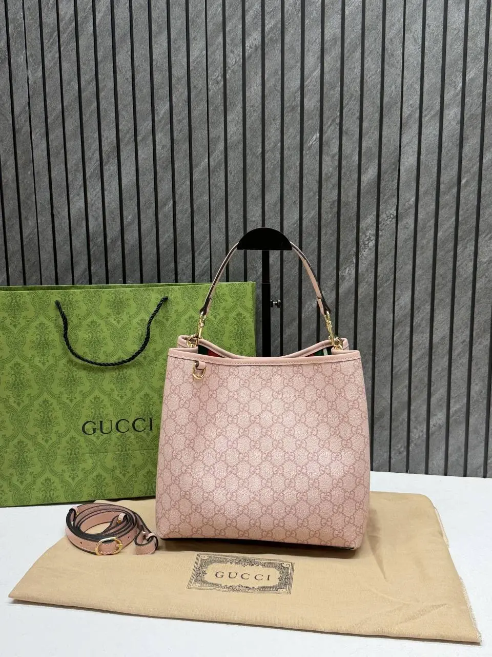 Gucci GG Emblem CB Pink Medium Bucket With Original DustCover & CarryBag - Image 7