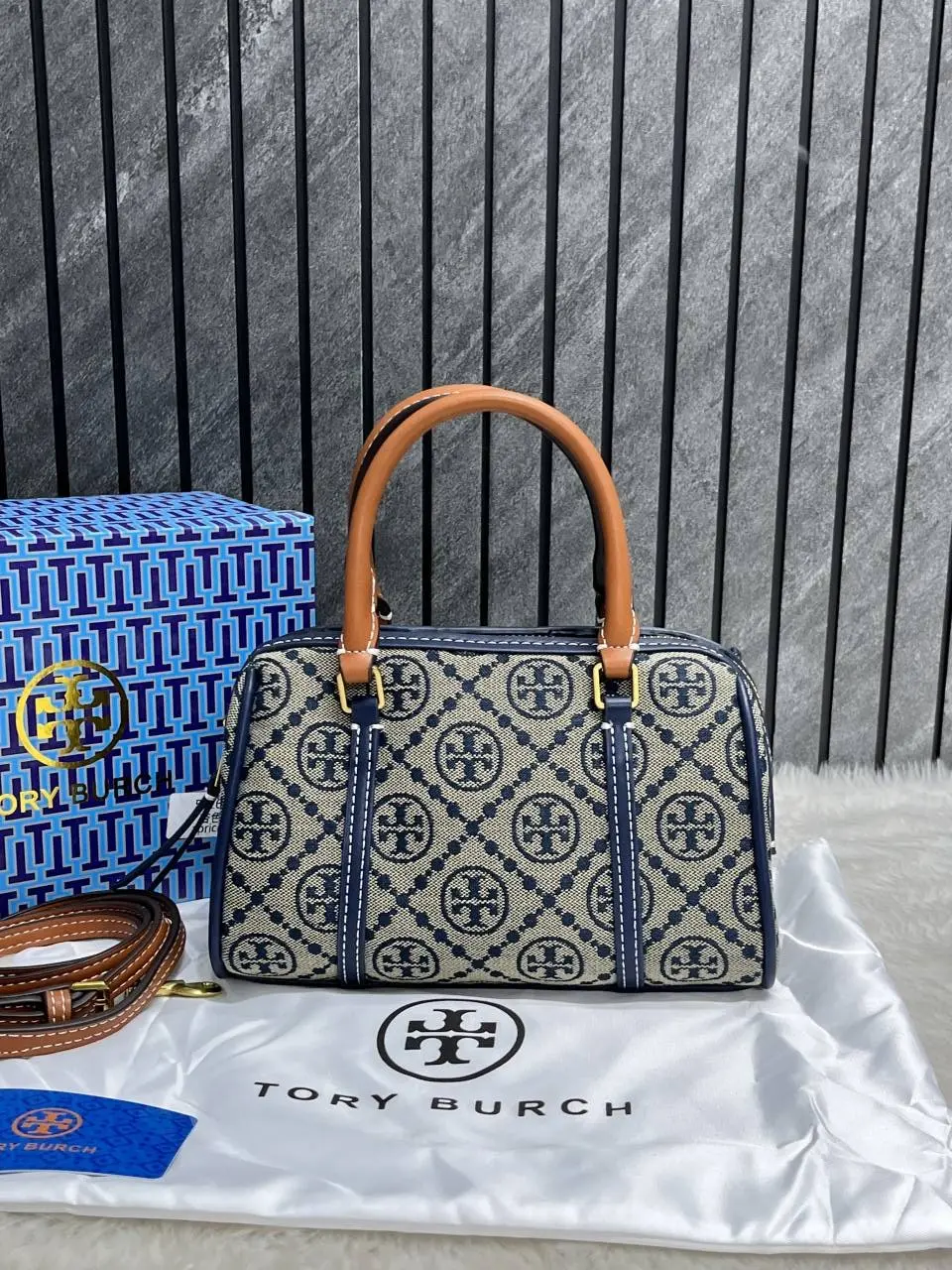 Tori Burch Mini Boston Blue With OriginalBox DustCover - Image 2