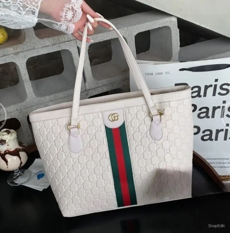 Gucci Ophidia GG Supreme Tote Bag With OG Box & Dust Bag (White-605) - Image 3