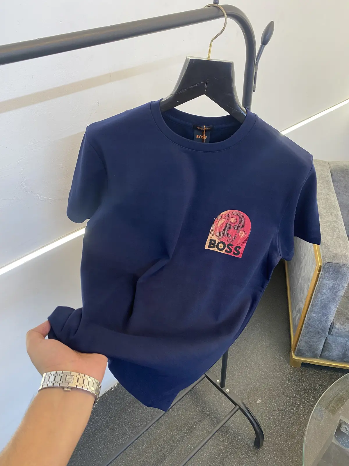 Hugo bos imported round neck tshirt navy blue sale - Image 2