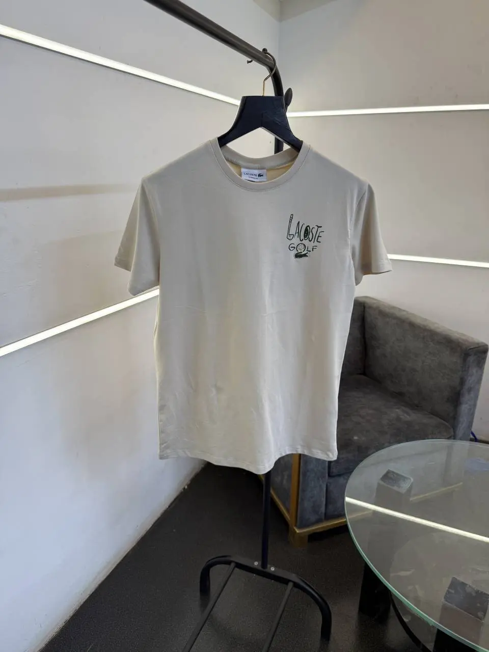 Lacoste premium imported round neck tshirt with front back print beige
