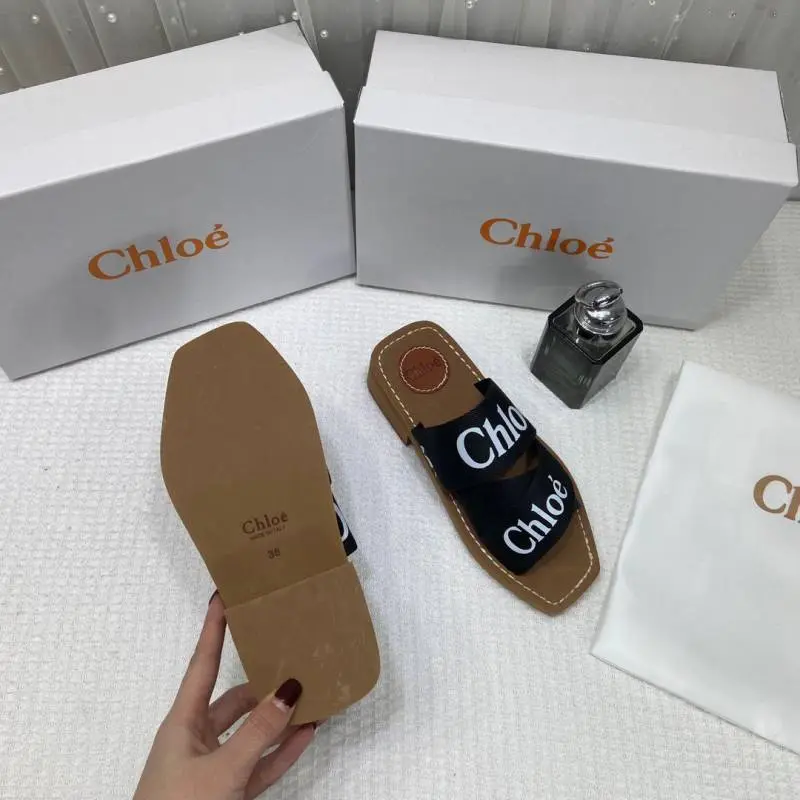 Chloe Premium Woody Mid Heel Slides With OG Box Dust Cover Black CH19 - Image 6