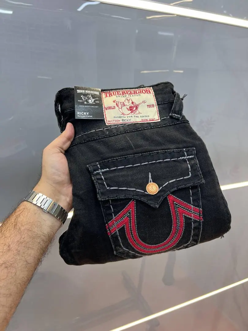 True Religio n Dark Shade Premium Imported Stretchable Lycra Fabric Boot Cut Denim with Back Flap pocket Design 3487 - Image 3