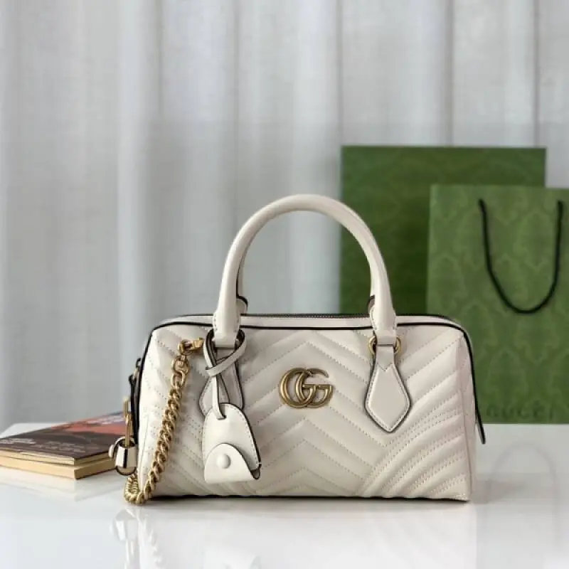 Gucci 746319 Marmont Top Handle Speedy Premium Bag With OG Box & Dust Bag & Carry Bag & Accessories (White-903)