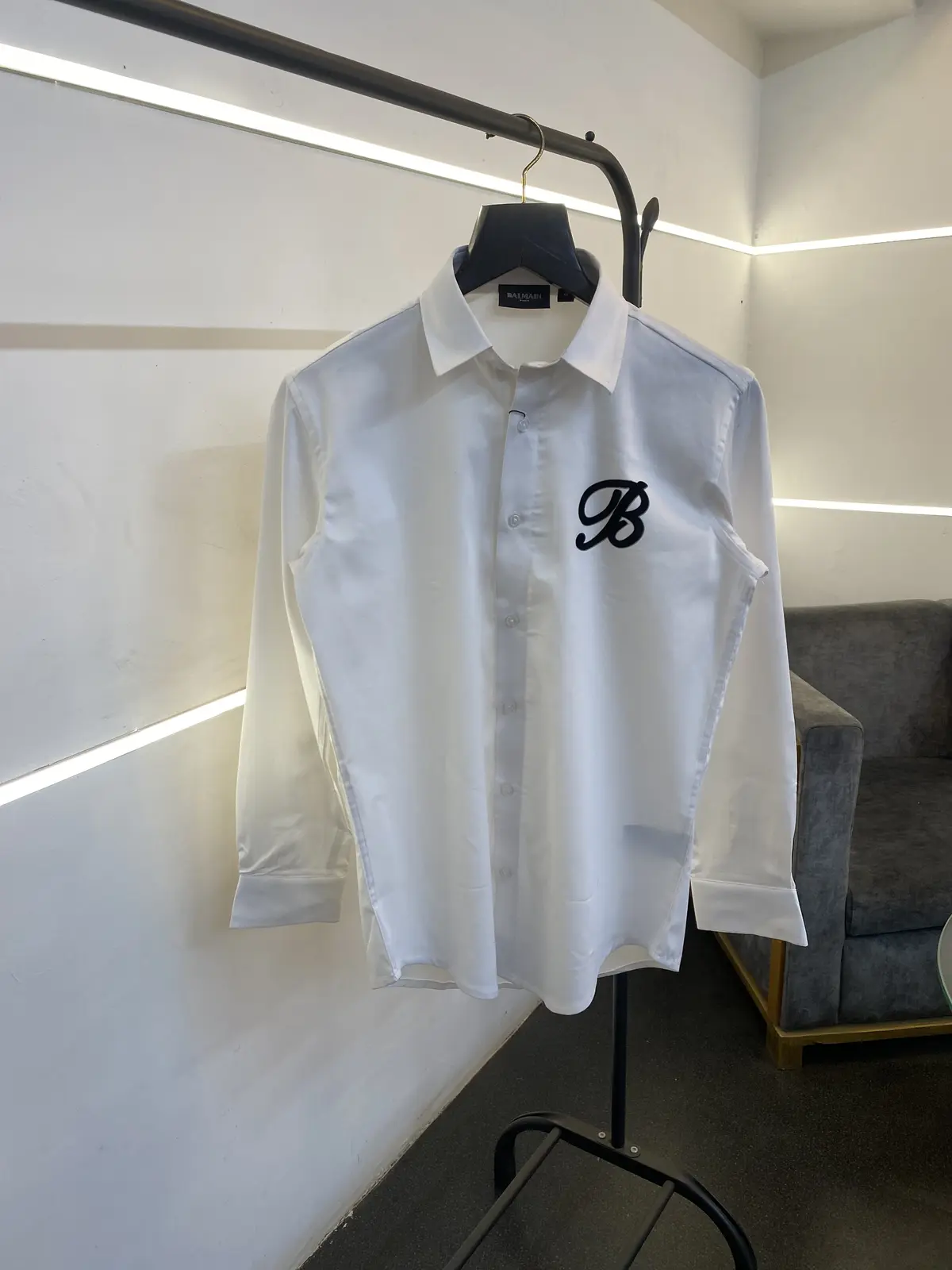 Balmain velvet patch front and back logo imported box pack shirt white sale