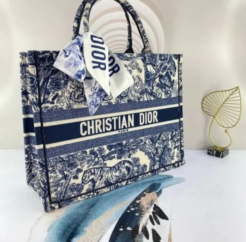 Dior Book Tote Blue Toile De Jouy With OG Box & Dust Bag & Scarf (Blue Tiger - 572) - Image 4