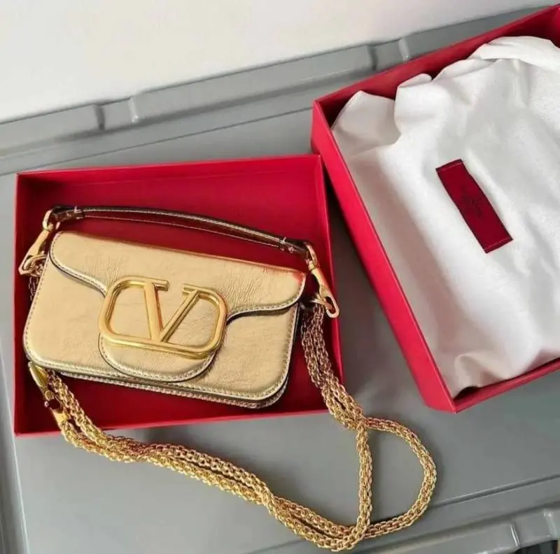 Valentino V Lock Golden Small Shoulder Bag With Original Box - Image 2