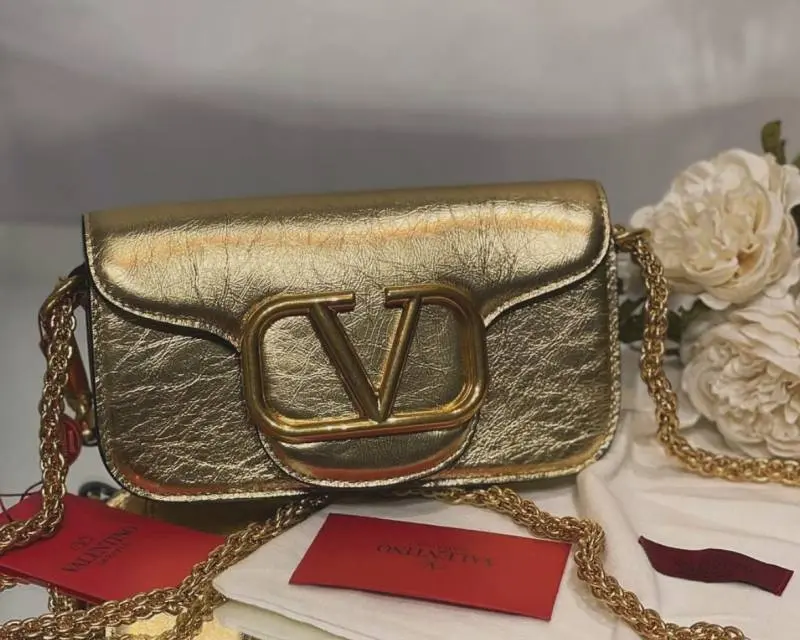 Valentino V Lock Golden Small Shoulder Bag With Original Box - Image 3