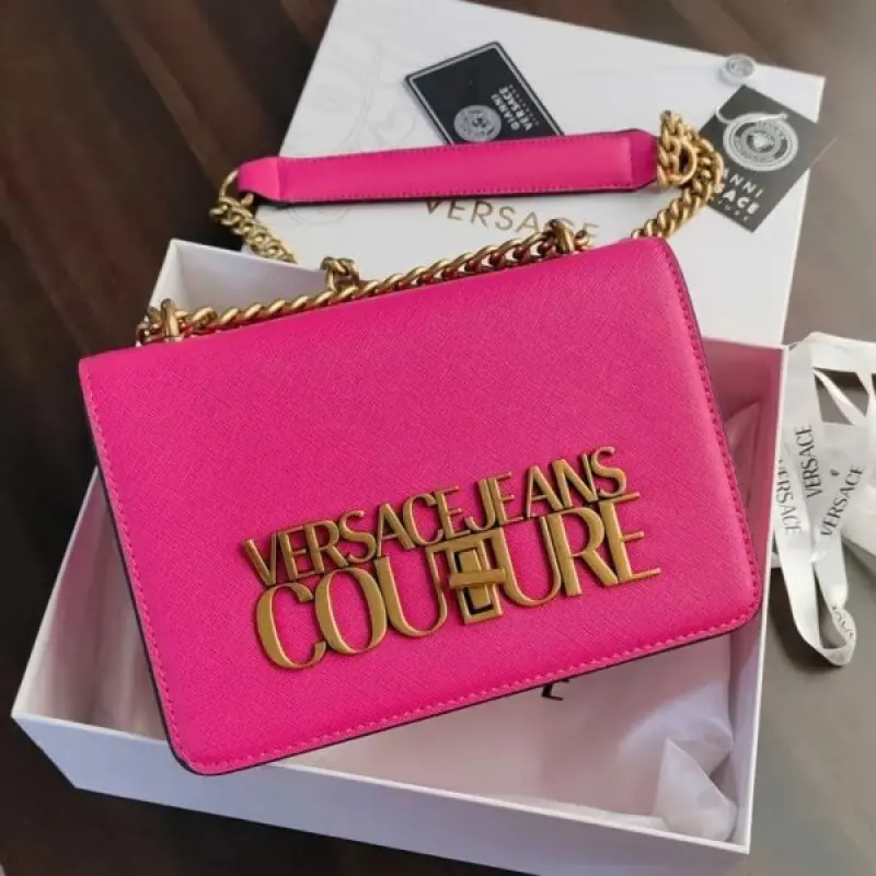 Versace Jeans Couture Saffiano Lock Crossbody Bag With OG Gift Box & Dust Bag (Pink - 526) - Image 4