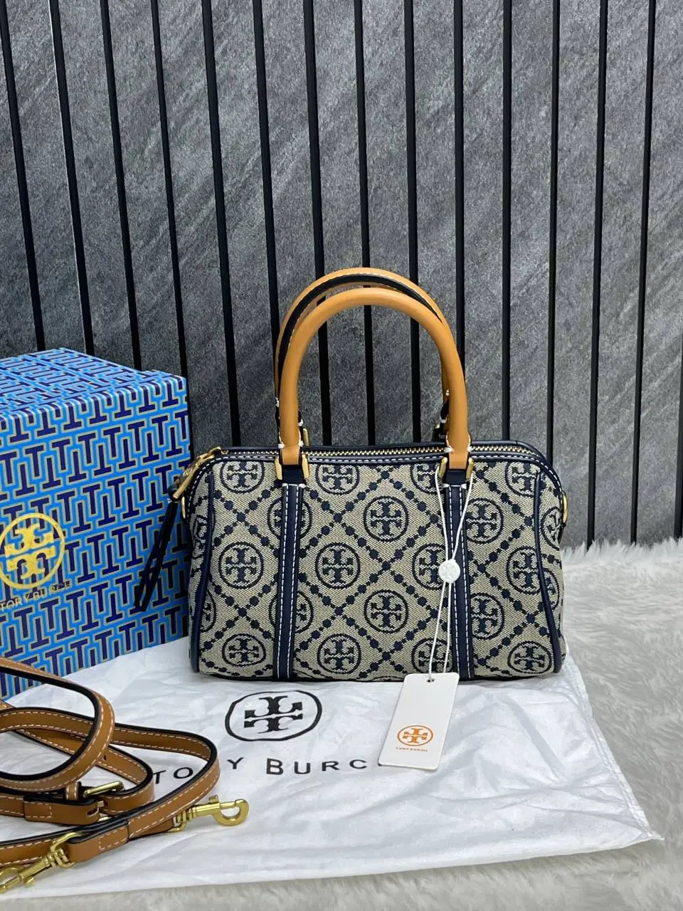 Tori Burch Satchel Jacquard Blue With OriginalBox DustCover - Image 2
